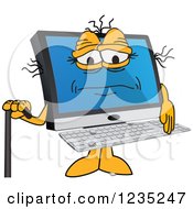 Clipart Of An Old PC Computer Mascot With A Cane Royalty Free Vector Illustration