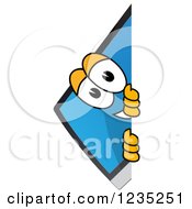 Clipart Of A PC Computer Mascot Smiling Around A Sign Royalty Free Vector Illustration