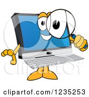Clipart Of A PC Computer Mascot Searching With A Magnifying Glass Royalty Free Vector Illustration