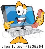 Clipart Of A PC Computer Mascot Holding And Pointing To A Phone Royalty Free Vector Illustration by Toons4Biz