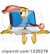 Sick Pc Computer Mascot With A Head Pack And Thermometer