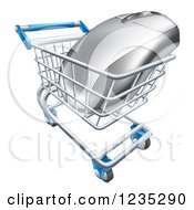 Clipart Of A 3d Computer Mouse In A Shopping Cart Royalty Free Vector Illustration