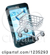 Poster, Art Print Of 3d Shopping Cart Emerging From A Smart Phone Screen