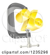 Clipart Of A 3d Gold Percent Symbol In A Clamp Royalty Free Vector Illustration