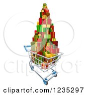 Poster, Art Print Of 3d Shopping Cart With A Stack Of Christmas Presents