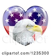 Poster, Art Print Of Bald Eagle Head Over An American Flag Heart