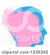 Clipart Of Pink And Blue Male And Female Face Silhouettes Royalty Free Vector Illustration by AtStockIllustration