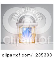 Clipart Of The Future Text Over Open Doors And Light Royalty Free Vector Illustration