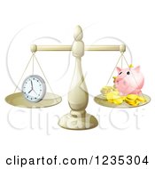 Poster, Art Print Of Balanced Scales With Time And A Piggy Bank