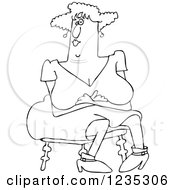 Clipart Of A Black And White Sitting Woman With Large Breasts Royalty Free Vector Illustration