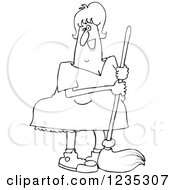 Clipart Of A Black And White Happy Woman Mopping Royalty Free Vector Illustration