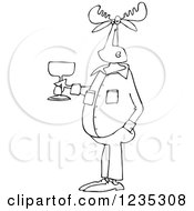 Poster, Art Print Of Black And White Casual Moose Holding A Glass Of Wine