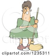 Happy Caucasian Woman Mopping