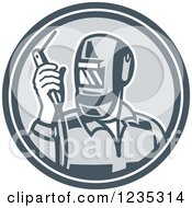 Poster, Art Print Of Retro Welder Worker In A Gray Circle