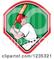 Poster, Art Print Of Cartoon Baseball Batter Man Over A Shield