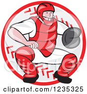 Poster, Art Print Of Cartoon Baseball Catcher Man Crouching Over A Ball