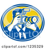 Retro Male Photographer In A Blue And Yellow Oval