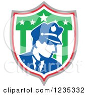 Poster, Art Print Of Retro Police Man In An American Shield