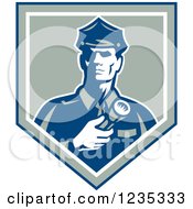 Poster, Art Print Of Retro Police Man With A Flashlight In A Shield