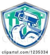 Clipart Of A Retro American Surveillance Security Camera And Bald Eagle Over A Shield Royalty Free Vector Illustration by patrimonio