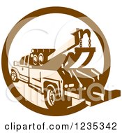 Poster, Art Print Of Retro Brown And Tan Tow Truck In A Circle