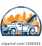 Poster, Art Print Of Retro Tow Truck Over A City