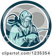 Clipart Of A Retro Pest Control Exterminator Spraying In A Circle Royalty Free Vector Illustration