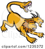 Clipart Of A Mythical Lion Goat Snake Chimera Beast Attacking Royalty Free Vector Illustration