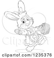 Poster, Art Print Of Black And White Female Easter Bunny With A Basket Of Eggs