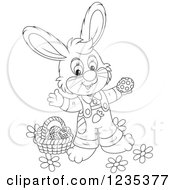 Poster, Art Print Of Black And White Male Easter Bunny Standing By A Basket Of Eggs