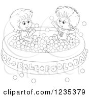 Clipart Of Black And White Children Playing In A Ball Pool Royalty Free Vector Illustration