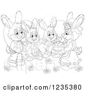 Poster, Art Print Of Black And White Group Of Dressed Rabbits With An Easter Cake