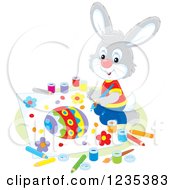 Poster, Art Print Of Gray Male Bunny Painting A Picture Of An Easter Egg