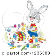 Poster, Art Print Of Gray Male Bunny Rabbit Painting A Picture Of An Easter Egg