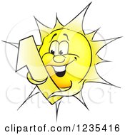 Clipart Of A Yellow Sun Character Hugging Number 1 Royalty Free Vector Illustration by dero