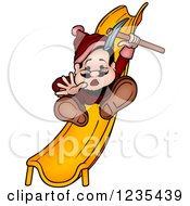 Clipart Of A Dwarf Going Down A Slide Royalty Free Vector Illustration by dero
