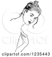 Clipart Of A Black And White Young Woman Royalty Free Vector Illustration