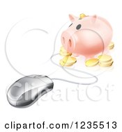 Clipart Of A 3d Piggy Bank With Coins Connected To A Computer Mouse Royalty Free Vector Illustration