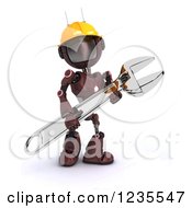Poster, Art Print Of 3d Red Android Construction Robot With A Spanner Wrench 5