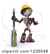 Poster, Art Print Of 3d Red Android Robot With A Screwdriver