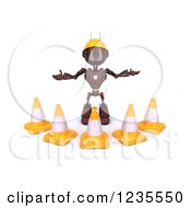 Poster, Art Print Of 3d Red Android Construction Robot With Cones