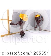 Poster, Art Print Of 3d Red Android Construction Robots Hanging Drywall