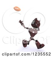 Clipart Of A 3d Red Android Robot Playing American Football 3 Royalty Free Illustration