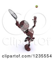 Clipart Of A 3d Red Android Robot Playing Tennis 2 Royalty Free Illustration