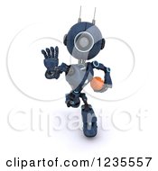 Clipart Of A 3d Blue Android Robot Playing American Football 3 Royalty Free Illustration