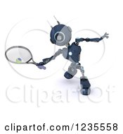 Poster, Art Print Of 3d Blue Android Robot Playing Tennis