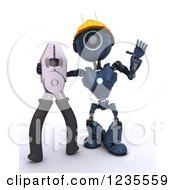 Poster, Art Print Of 3d Blue Android Construction Robot With Flat Nose Pliers