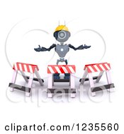 Poster, Art Print Of 3d Blue Android Construction Robot With Barriers