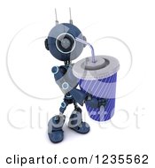 Poster, Art Print Of 3d Blue Android Robot With A Giant Fountain Soda