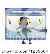 Poster, Art Print Of 3d Blue Android Robot Behind A Computer File Window